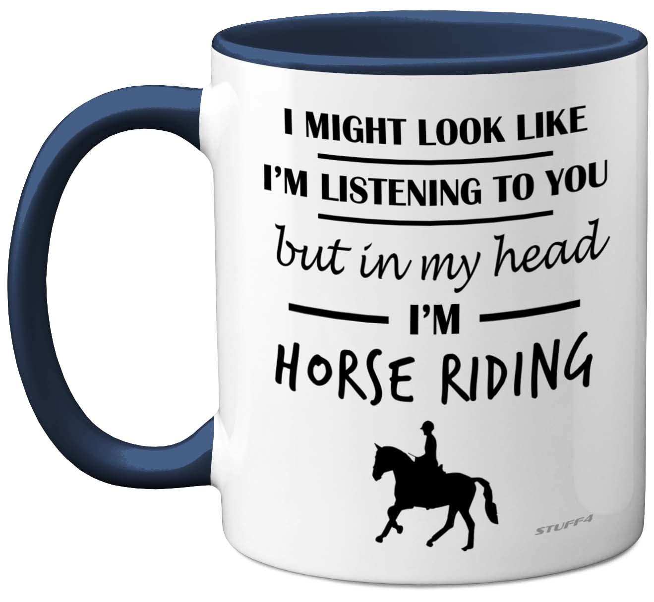 Stuff4 Horse Gifts for Women Men - in My Head I'm Horse Riding - Riding Gifts for Lovers, Mugs Girls, Rider 11oz Ceramic Dishwasher Safe Navy Handle Mugs Cup