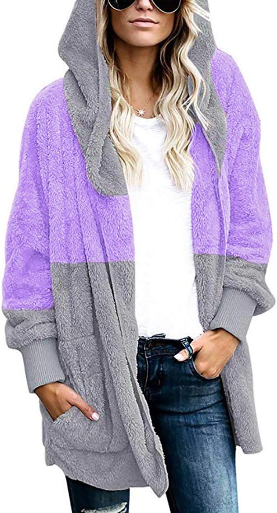 Womens Sweatshirts and Hoodies Casual Hooded Fluffy Winter Warm Jackets with Pockets Coats Elegant Outwear
