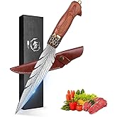 Dream Reach Feather Viking Knife – Hand-Forged Boning Knife with Sheath, 7" High Carbon Steel Butcher Tool for Meat Cutting, Camping BBQ Christmas Gifts for Men Women