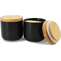 Newness Ceramic Food Storage Jar, (Set of 2) Airtight Food Canister with Storage Bag and Wooden Lid, 6.08 FL OZ (180ML…