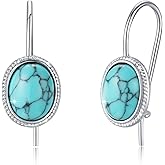 Oval Turquoise Earrings 925 Sterling Silver Turquoise Leverback Drop Dangle Earrings Turquoise for Women Jewelry Idea Jewelry Collection for Her or Yourself