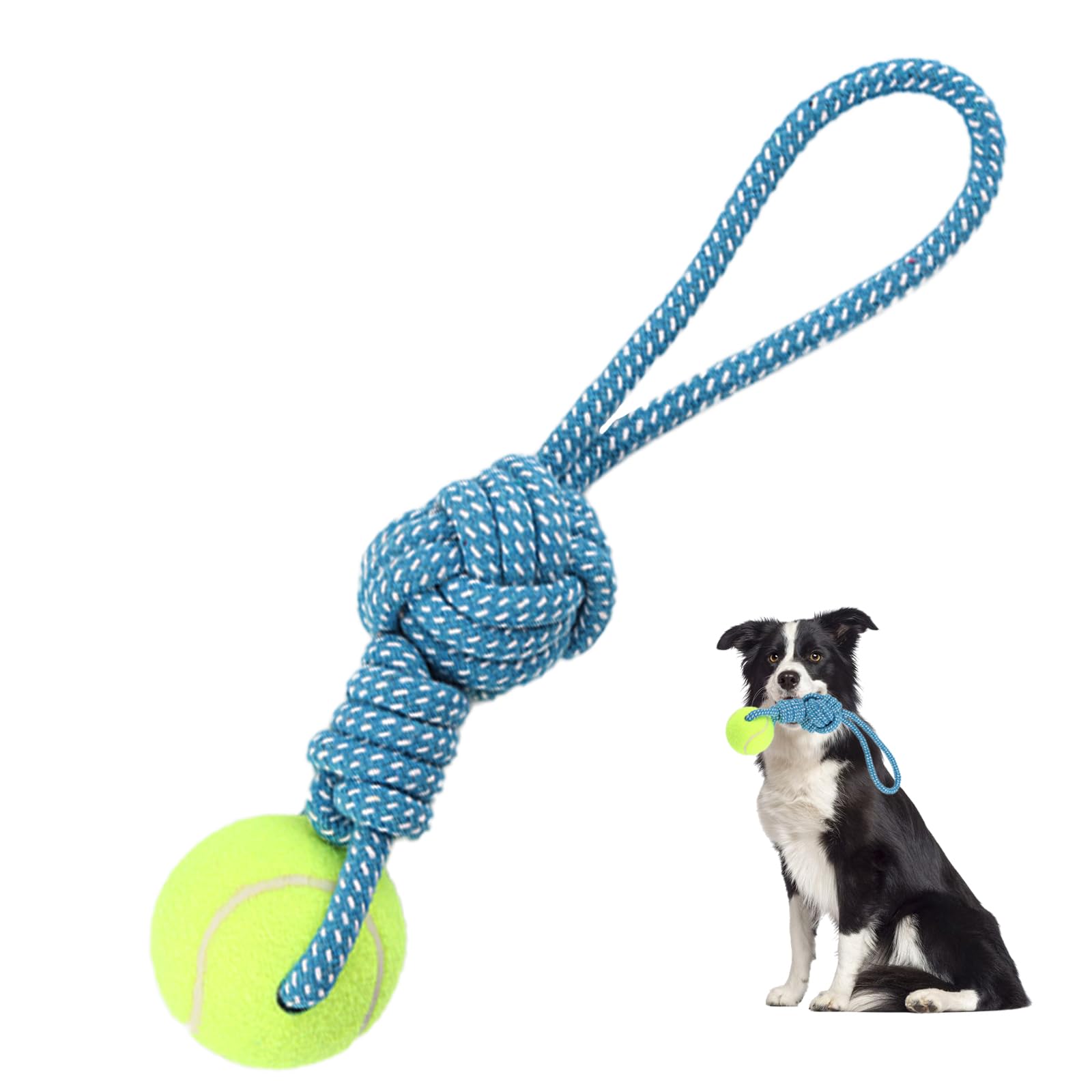 Photo 1 of Erhalithegro Dog Rope Toy for Medium and Small Dogs Interactive Puppy Toys Tug of War Rope Tether Tug Outdoor Dog Toy 1 Knot Puppy Teething Chew Cotton with Tennis Ball