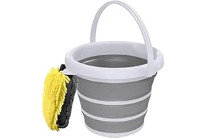 GOLDFOX Collapsible Wash Bucket with Microfiber Mitt, 10L (2.6 Gallon) Portable Collapsible Bucket with Handle for Car Wash Household Cleaning, Multiuse Collapsible Water Bucket and Car wash mitt - Grey