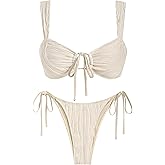 seamoly Bikini Sets for Women Ribbed Cutout Swimsuit Cheeky High Cut Side Tie Thong Bathing Suit Tie Back Swim Suits