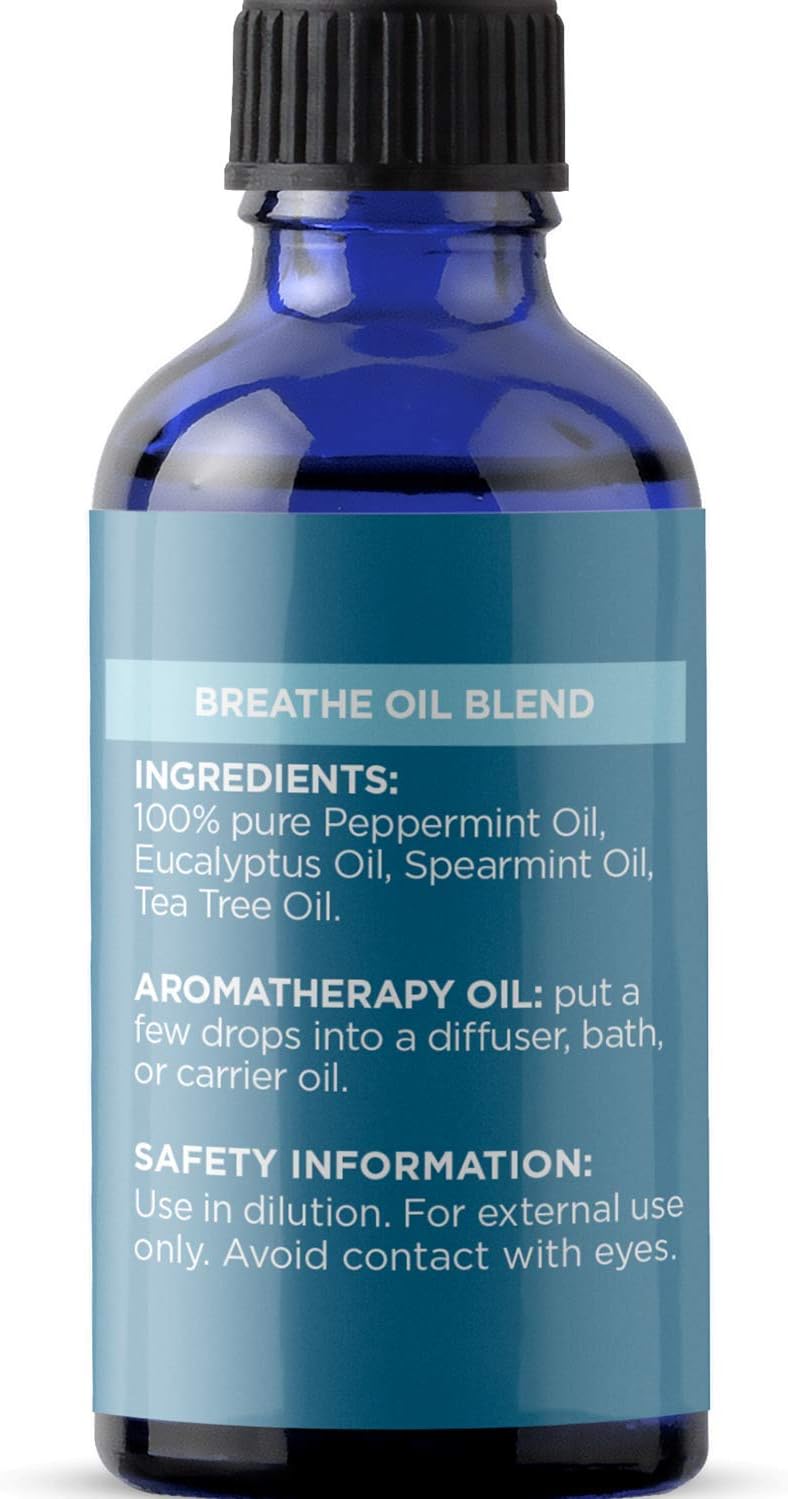 Pure Aromatherapy Essential Oil Blends - Eucalyptus Peppermint and Spearmint Breathe Essential Oils for Diffuser - Aromatherapy Oils for Snoring Solution and Natural Anxiety Relief with Tea Tree Oil: Health & Personal Care