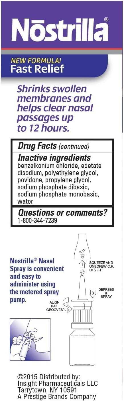 Nostrilla Nasal Decongestant Spray, Stuffy Nose Relief, 0.5 oz (3 Pack)