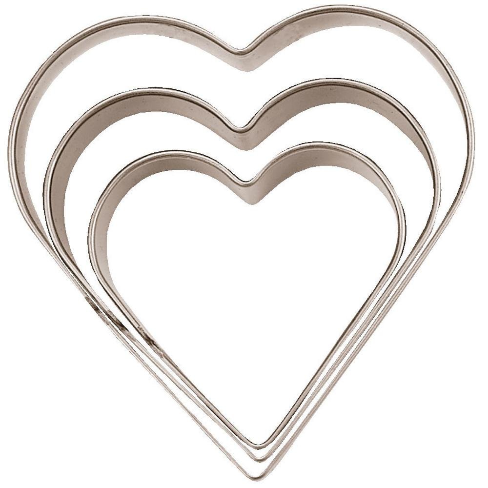Staedter 3 Piece Heart Terrace Cutter Set with Smooth, 3/4/5 cm, Stainless Steel, Silver, 30 x 30 x 30 cm