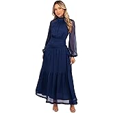 Petal & Pup Womens Julip Sheer Long Sleeve Maxi Dress - Navy