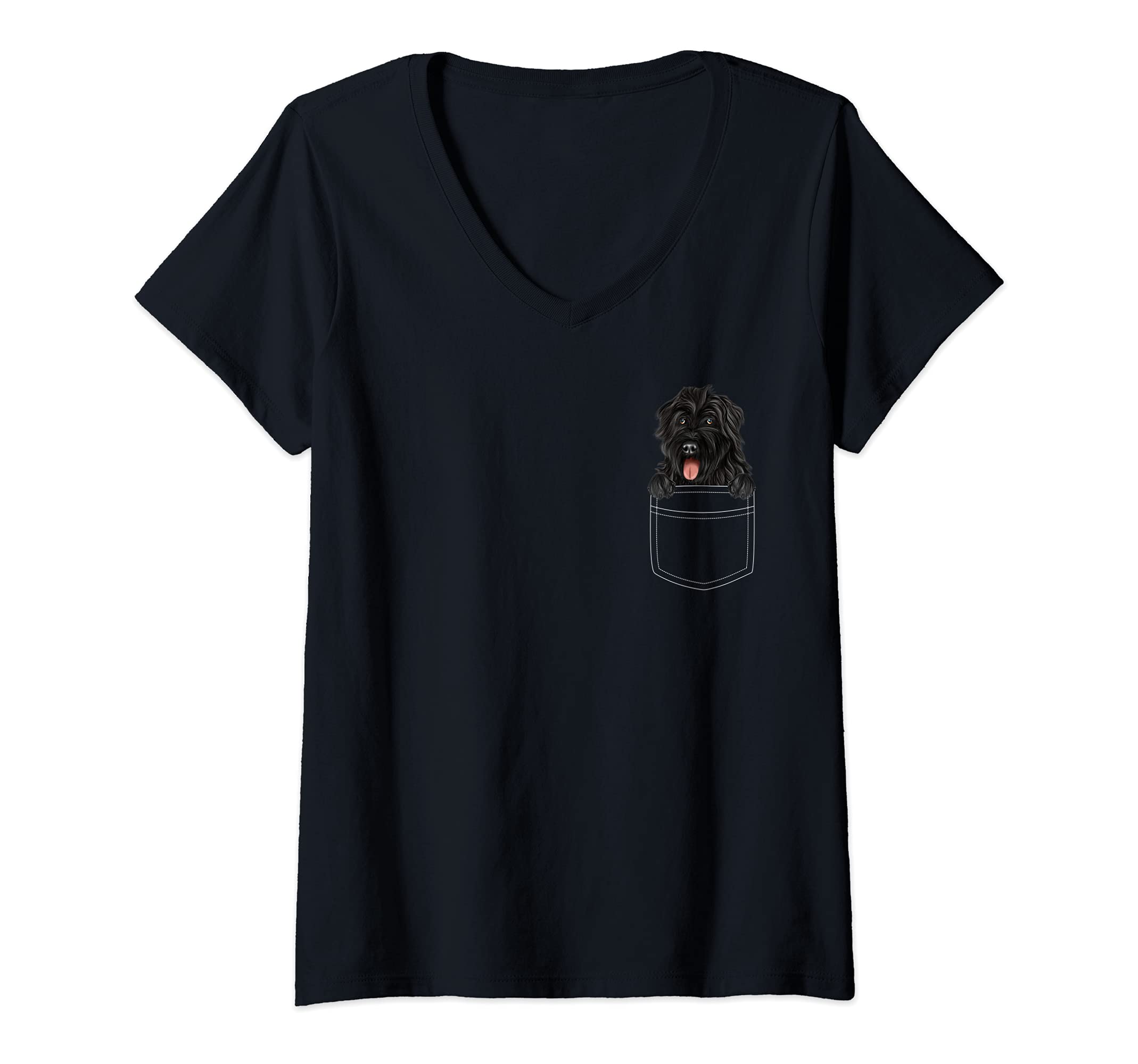 Womens Bouvier des Flandres Dog In Pocket Funny Dog Lover V-Neck T-Shirt