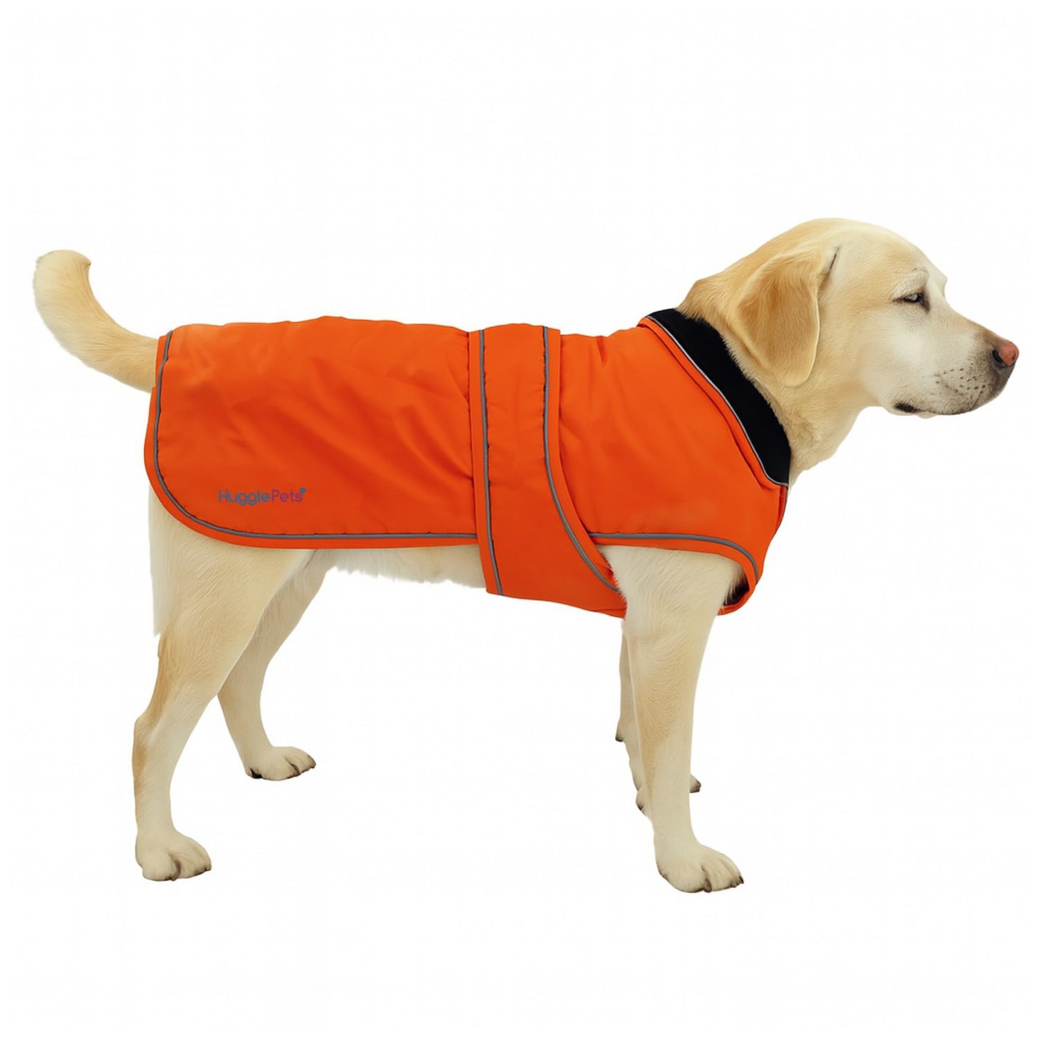 Hugglepets Arctic Armour Waterproof Thermal Dog Coat - Orange (Large 50cm) Reflective Microfleece-Lined Coat for Large Dogs with Adjustable Hook & Loop Fastening & Zipper for Harness or Collar.
