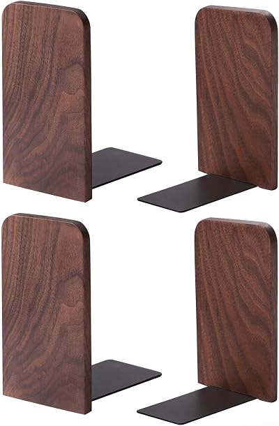 Muso Wood Bookends - Walnut Wood Decorative Bookends 13x10.8x8cm
