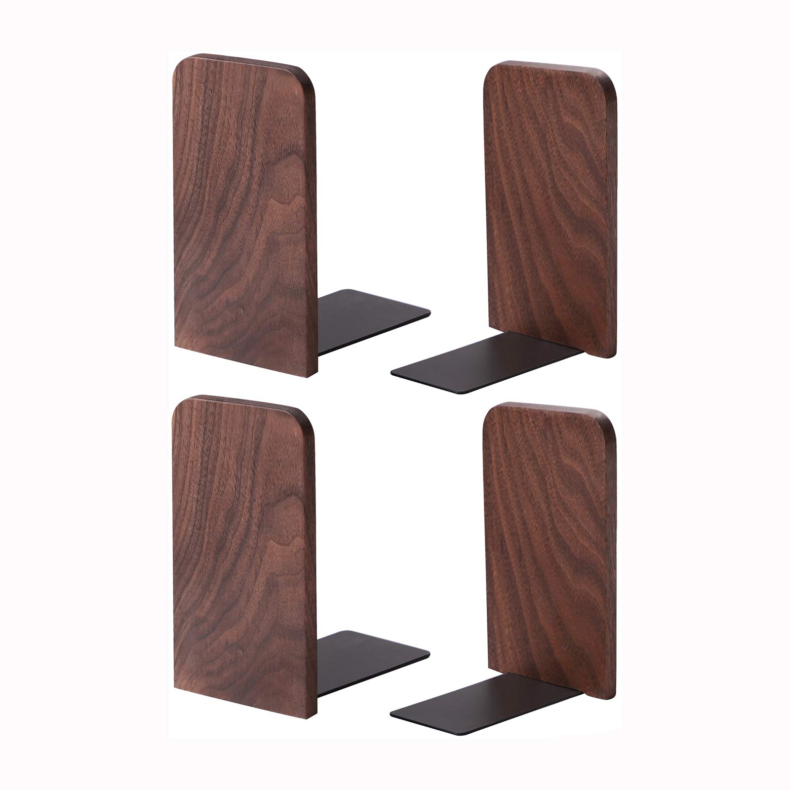 Muso Wood Book ends, wooden bookends 2 pairs - Decorative book ends for shelves - Sturdy book stop for Gift/Home/Office/School 13x10.8x8cm (Walnut wood)