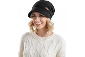 Nivofu Winter Beanie Hat with Visor, Warm Fleece Lined Slouchy Knit Hat, Thick Skull Cap for Men Women Indoor Outdoor