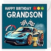 Second Ave Racing Car Grandson Square Children's Kids Birthday Greeting Card for Boy