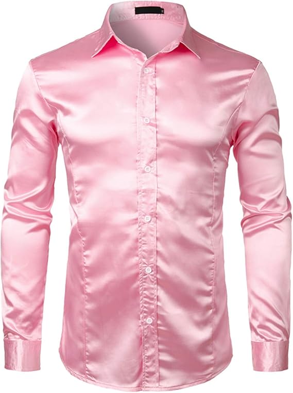 Chemise Slim En Satin De Soie Pour Homme Robe De Marie Bal De Promo Manches Longues Pour Homme Rose Xxl Amazon Ca Vetements Et Accessoires