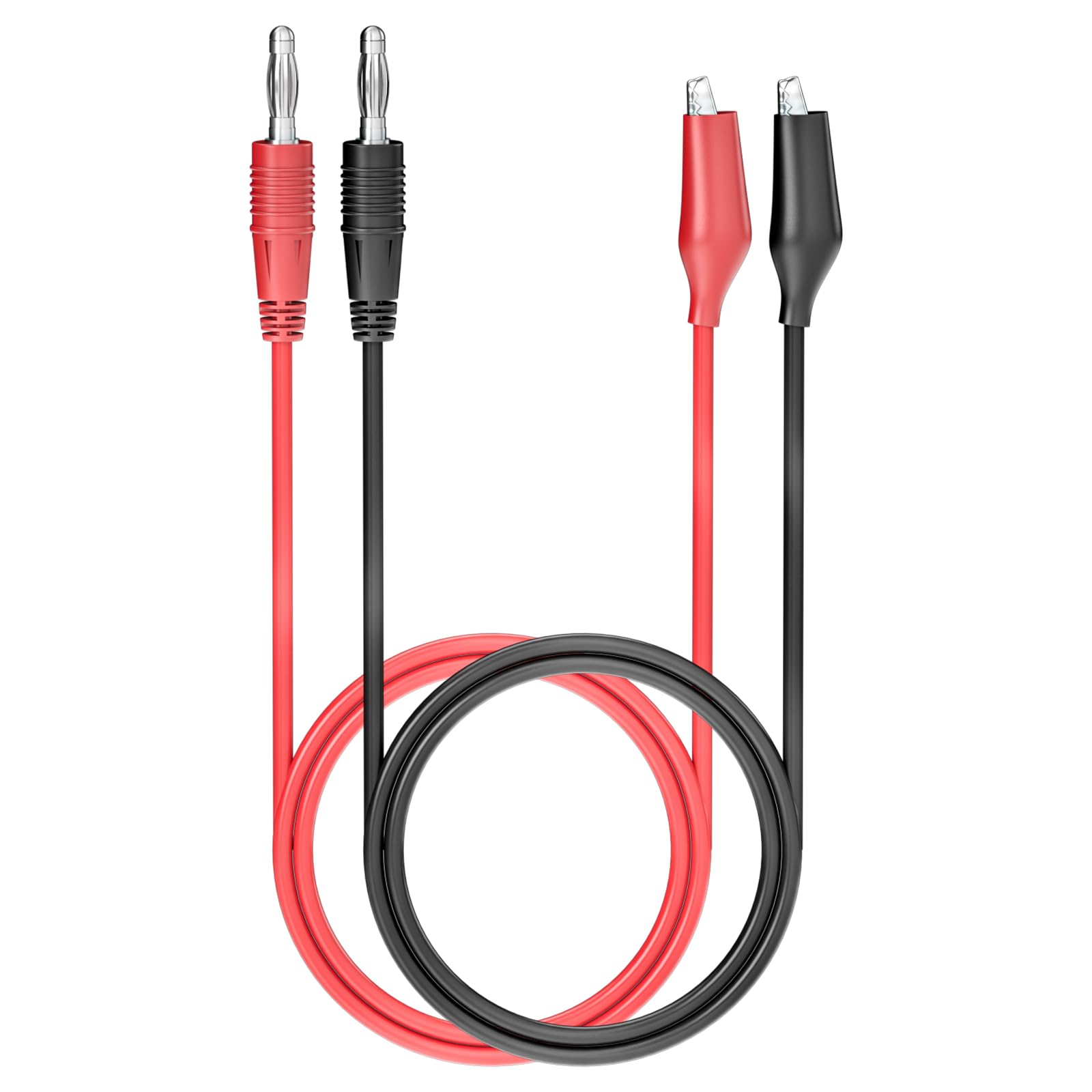 Cleqee 2PCS 4mm Banana Plug to Crocodile Clips Test Leads Alligator Clips Soft Flexible Cable Wire 3.3ft/1m for Multimeter Electrical Testing Red&Black