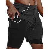 JWJ Mens 2 in 1 Running Shorts Quick Dry Gym Athletic Workout Clothes with Side Pockets