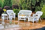 Tortuga Portside 6 Piece Wicker Outoor Seating Set, White Wicker, Miranda Chamomile Fabric