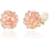 Fashion Beaded Flower Clip On Earrings For Women, Cute Flower Cluster Hydrangea Beads Earrings No piercing Earrings