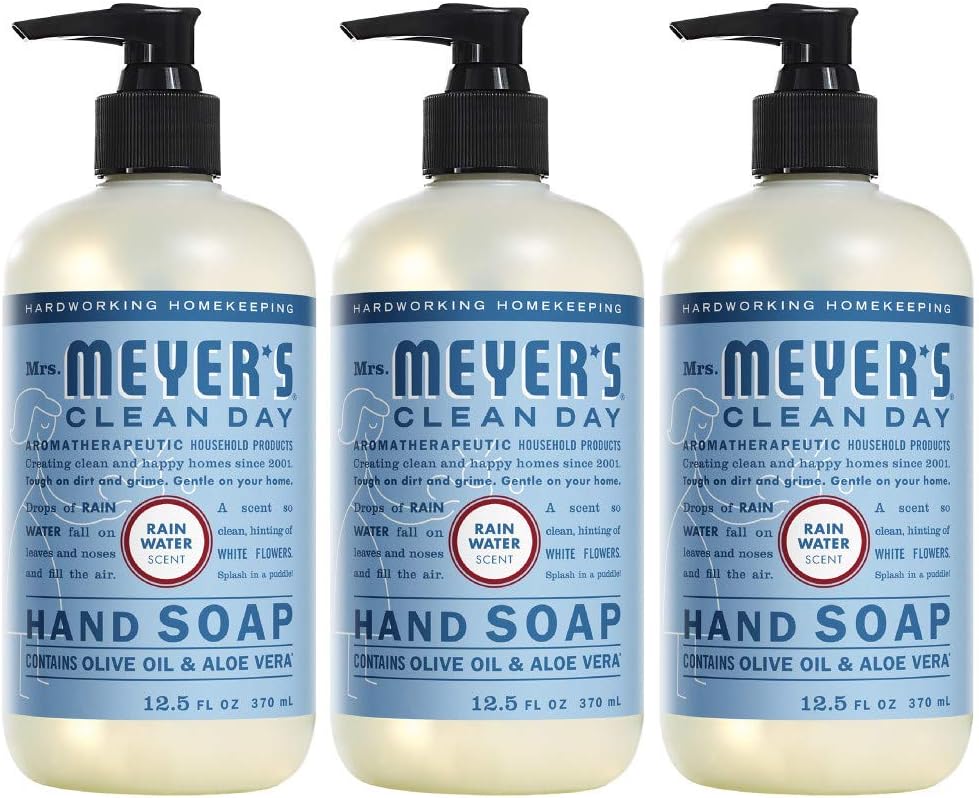 Mrs. Meyer's Clean Day Liquid Hand Soap, Cruelty Free and Biodegradable Formula, Rain Water Scent, 12.5 Oz- Pack of 3: Health & Personal Care