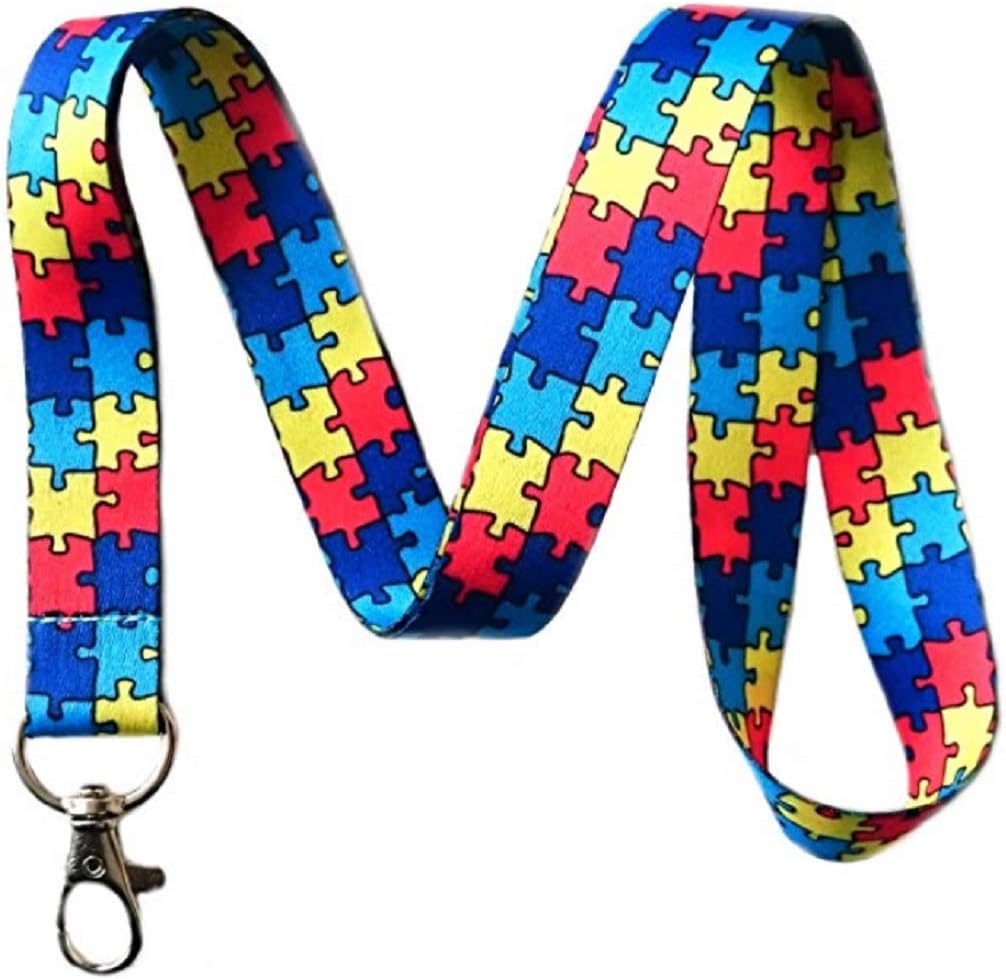 Autism Awareness Puzzle Piece Print Lanyard Key Chain Id Badge Holder