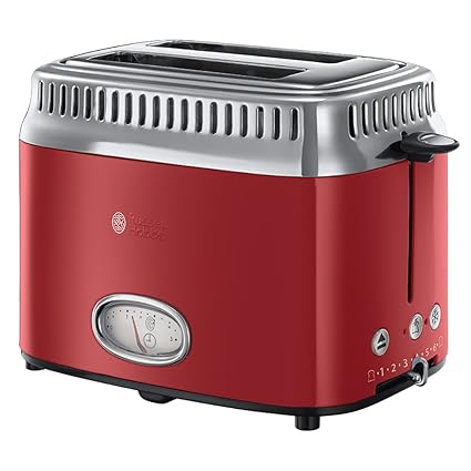 Russell Hobbs Retro Ribbon Red 2168056Toaster 1300W with Countdown Display Quick