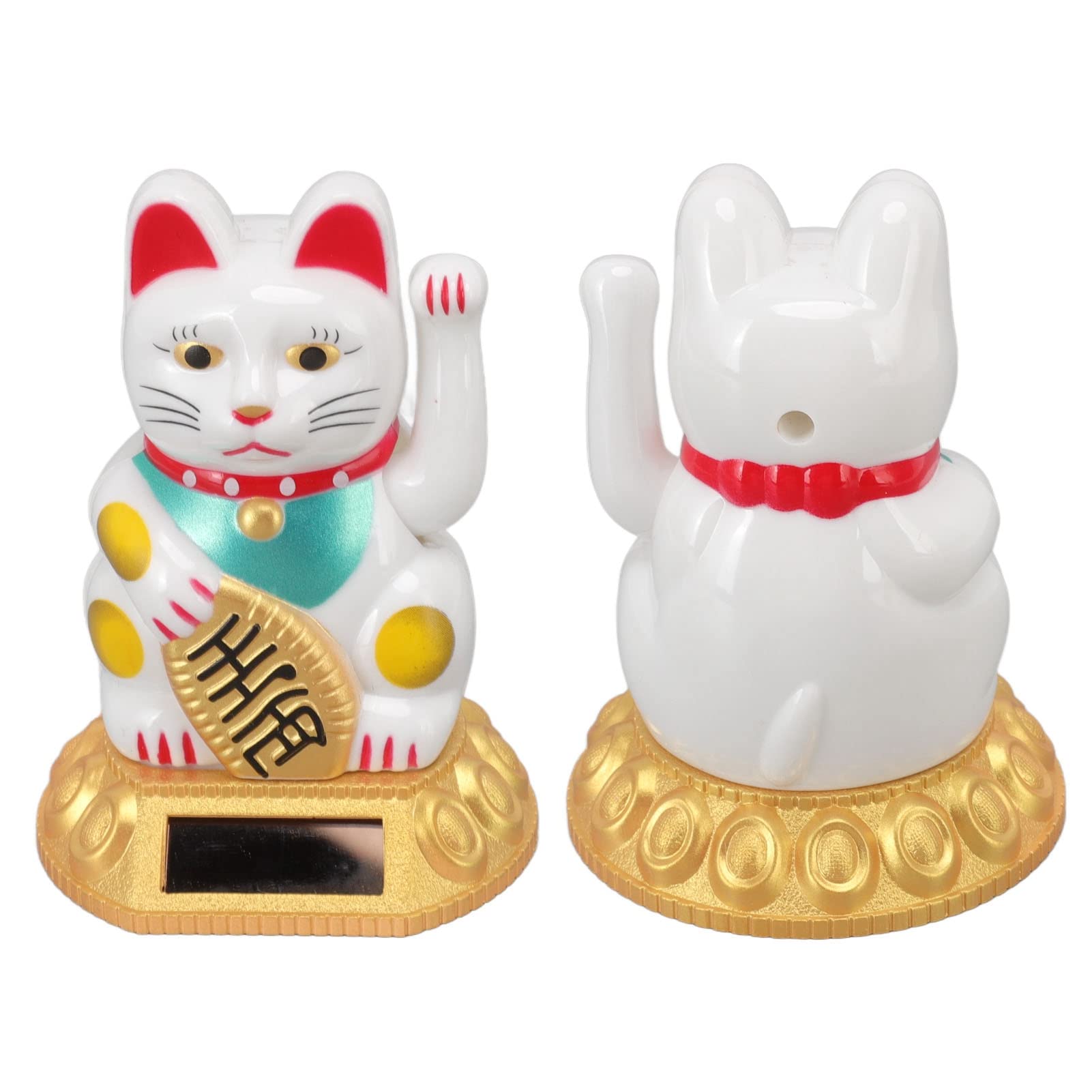 ASHATA Chinese Lucky Cat Decoration, Lucky Fortune Cat, Waving Arm Solar Light Induction Statue Figurine For Home Car Ornaments Decoration Gifts (White)