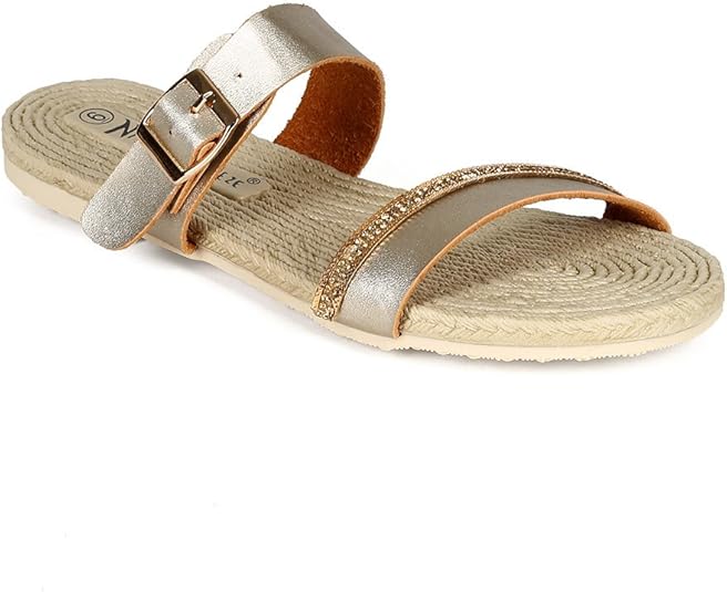Amazon.com | Nature Breeze CC28 Women Metallic Leatherette Open Toe Strap Woven Jewel Sandal 