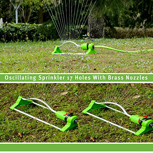 YeStar Garden Lawn Oscillating Sprinkler 17 Holes with Brass Nozzles, One Touch Width Control & Flow Control, Water Up to 3,600 Sq. Ft. Coverage