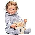 ROSHUAN Reborn Baby Boy 22 inch Anatomically Correct Baby Boy Doll Silicone Full Body Realistic Boy Toddler Baby Dolls Curly Hair with Teeth for Boys Girls Gift