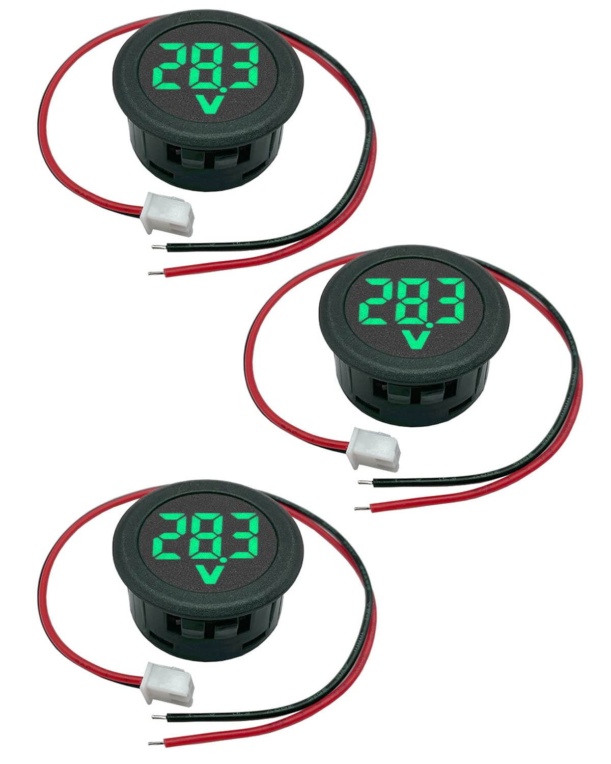 VOKTTA 3 Pieces Car LED Digital Voltmeter DC 4-100V,2 Wires Voltage Tester 3-Digit LED display Voltage Meter with Anti -connection protection for car/marine/boat (Green)