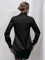 MakeMeChic Women's Satin Silk Long Sleeve Blouse