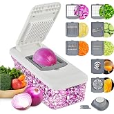 SUSTEAS Vegetable Chopper Mandoline Slicer, 6 Blade Chopper, 10-in-1 Gray | Onion Potato Dicer, Salad Vegetable Cutter, Carrot &amp; Cucumber Chopper, Kitchen Essentials for Family Dinners (Grayish White)