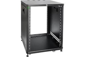 RIVECO 15U Network & Audio Rack with Feet & Wheels, Obtuse Angel Server Rack Cabinet, Rolling Studio Rack Case with Adjustable Depth Rails for 19" Stereo Recording & IT Equipment Mounting 1PCS