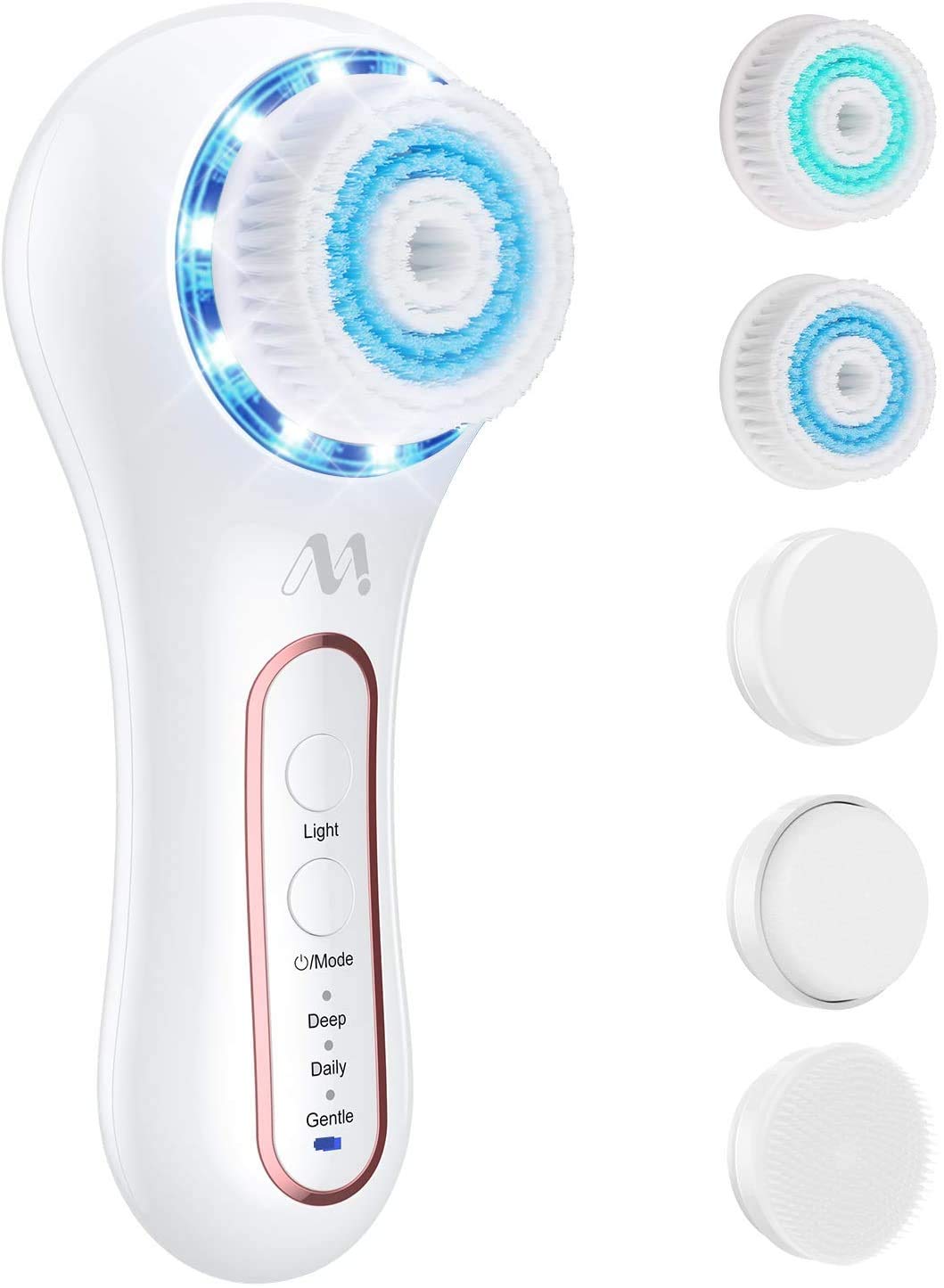 Electric Facial Cleansing Brush Waterproof Red/Blu Light Face Brush Spin Rechargeable Misiki IPX7 Exfoliating Face Brush with 3 Mode, 5 Brush Head for Exfoliating, Massaging, Removing Blackhead: Beauty