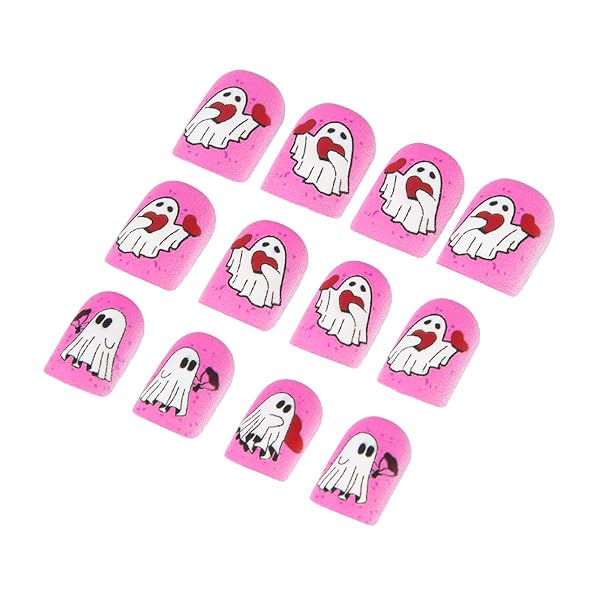 24 PCS HALLOWEEN PRESS ON NAILS SHORT SQUARE NAIL TIPS,YEFIUO PINK MATTE FAKE NAILS PRESS ONS ACRYLIC NAIL KIT GLUE ON NAILS FULL COVER REUSABLE FALSE NAILS FOR MA’AM GHOST NAIL ART DECORATIONS