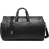 Leather Garment Bag,Convertible Garment Duffel Bag for Travel Mens Suit Bag 2 in 1 Waterproof Foldable Carry on Garment Bag with Shoulder Strap Weekender Bag with Shoe Pouch