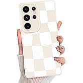 KANGHAR Compatible with Samsung Galaxy S25 Ultra Case, Silicone Checkered Cute Pattern, Camera Protection Soft Slim Phone Case for Girls Women -White
