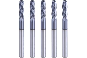czfeiniu 5Pcs 3/16'' Ball Nose End Mill, 4 Flute CNC Milling Tool CNC Router Bit Set for Harderned Steel, Aluminum, Copper & More, HRC55, AlTiN - BlackNano Coating