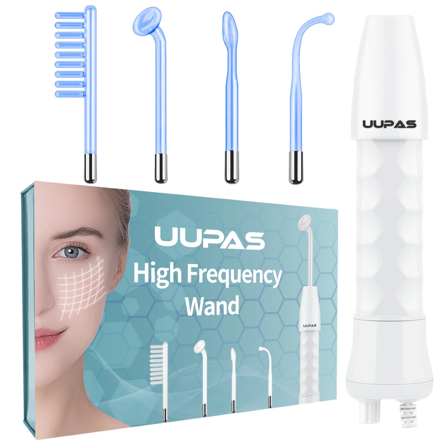 High Frequency Wand - UUPAS Portable 4 in 1 Blue High Frequency Skin Facial Machine with 4 Pcs Tubes for Home Use - Skin Machine — image 1