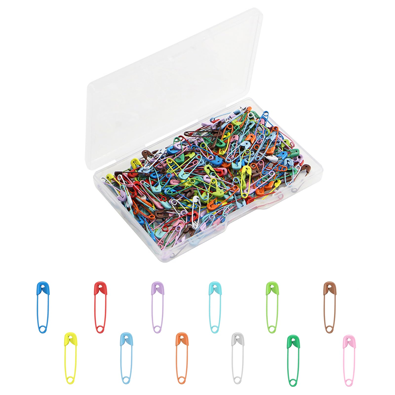 500PCS Safety Pins, 19mm Mixed Colors, Small Steel Wires Safety Pins with Storage Box for DIY Art Craft Jewelry Making Home Office (Colorful)