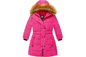 FARVALUE Girls Warm Winter Coats Thicken Long Parka Fleece Puffer Jacket Hooded Quilted Windbreaker