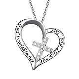 DAOCHONG S925 Sterling Silver Christian Cross Heart