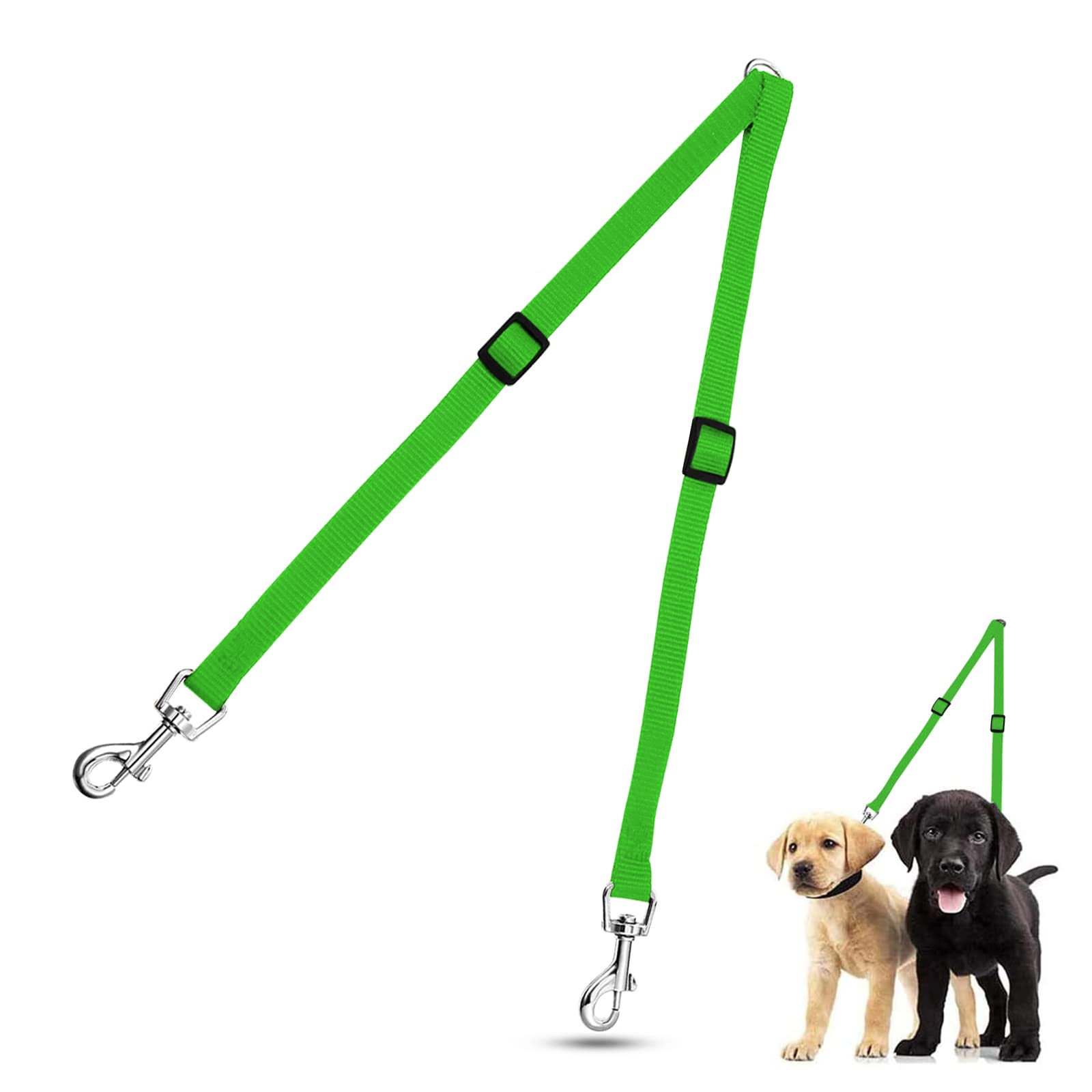 Adjustable Double Pet Trainer Lead, No Tangle Double Dog Distributor Lead, Perfect Leads for Walking 2 Dogs on One Lead (Green)
