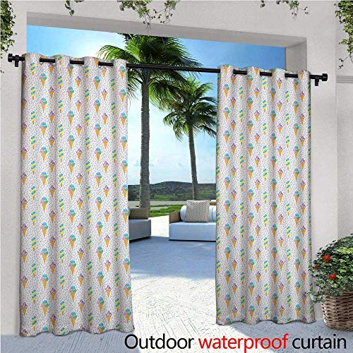 Ice Cream Outdoor Privacy Curtain for Pergola Summer Ice Dessert Collection with Waffle Cones and Sundae Dairy Refreshment Thermal Insulated Water Repellent Drape for Balcony W72" x L84" Multicolor - Thumbnail 5
