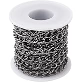 Pandahall 5M/5Yard Aluminum Curb Chain Link Gunmetal Color Twisted Cross Necklace Finding Chains with Spool for Jewelry Making DIY Crafts Findings Supplies 10x6.5x1.8mm