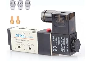 AIRTACDINGJU Solenoid Valve 1/4"PT Pneumatic AirTAC 4V210-08 Air 12V/24V/110V/220V Single Coil Pilot-Operated Electric 2 Position 5 Way Connection Type (4V210 PT1/4, AC220V)