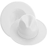 KUJUHA Fedora Hats for Mens/Womens Felt FedoraHats Two Tone Wide Brim Fedora Hats Rancher Hat