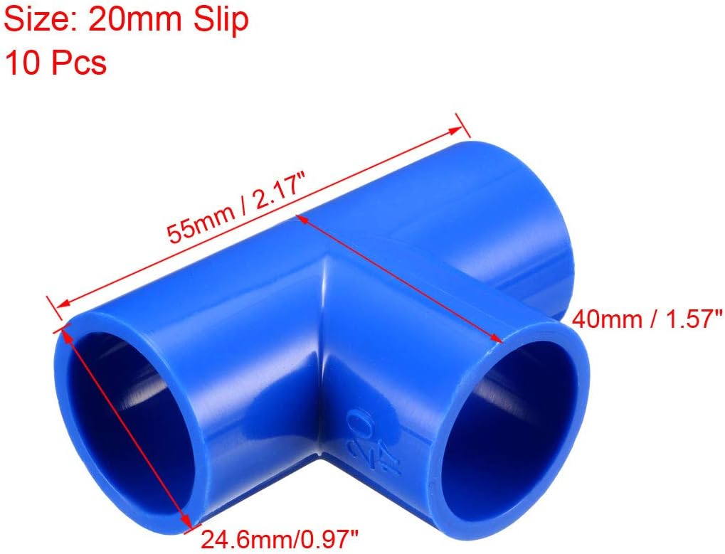 sourcing map 20mm Slip Tee PVC Pipe Fitting T-Shaped Coupling Connector Blue 10 Pcs, Yellow,blue, 20mm Tee, 10 Pack - Image 3