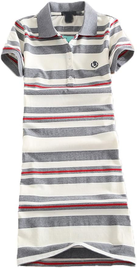 Teeuiear Women Embroidery Polo Striped Print Summer T Shirt Dress Slim Casual Mini Sport Dresses